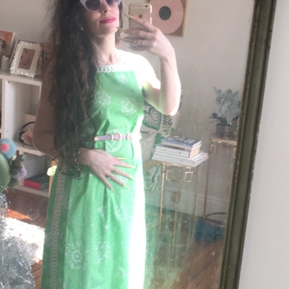 Vintage Hawaiian dress and shorts set green floral- tiki retro summer look - Picture 4 of 4